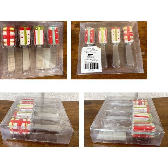Christmas Cheese Spreaders Set Of 4 Appetiizer Charcuterie Board Merry Stripes - Picture 11 of 12